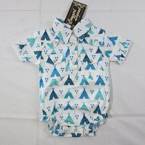 Cowgirl Legend Baby Girl's Tee Pee Print Short Sleeve Snap One Piece Top Blue/Wh